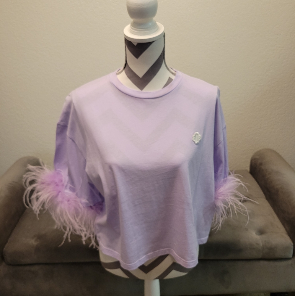 Maje Feather Trim Crop Top